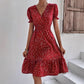 Casual Short Sleeve Cross Collar Polka Dot Dress