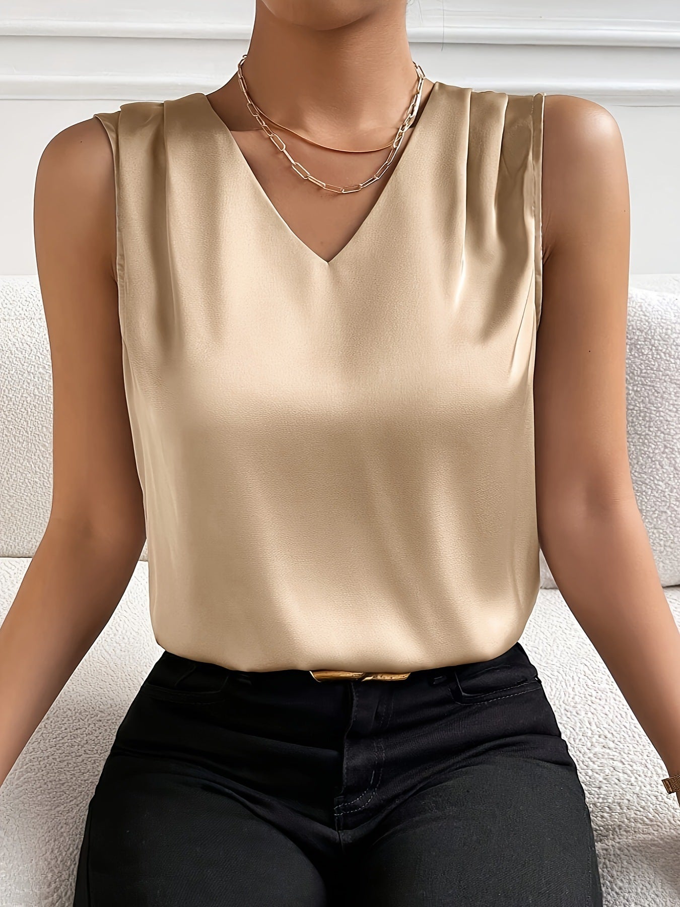 Haut sans manches en satin pour femme
