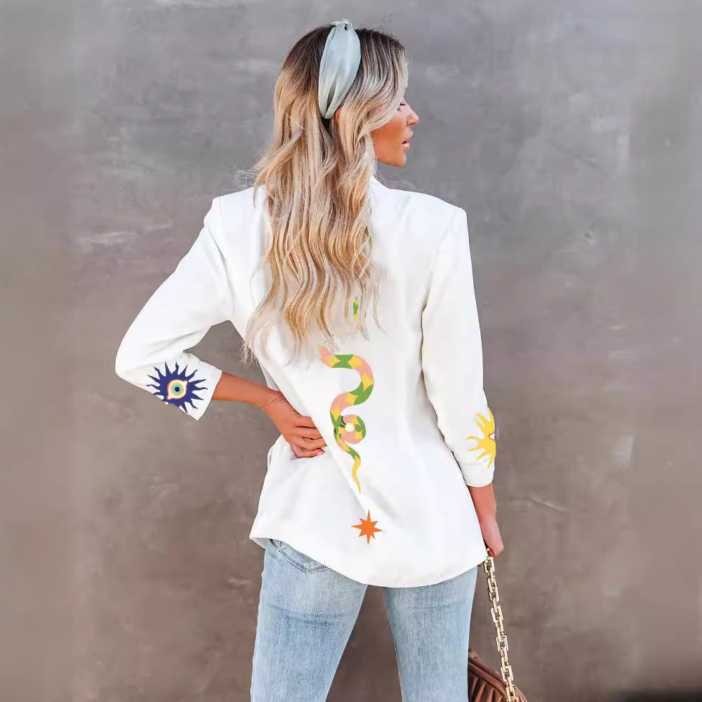 Printed Fashionable Fitted Long Sleeve Small Suit Jacket