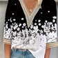 European And American Popular Fashion Loose Multi-color Floral Print Stitching Lace Half Sleeve V-neck Top