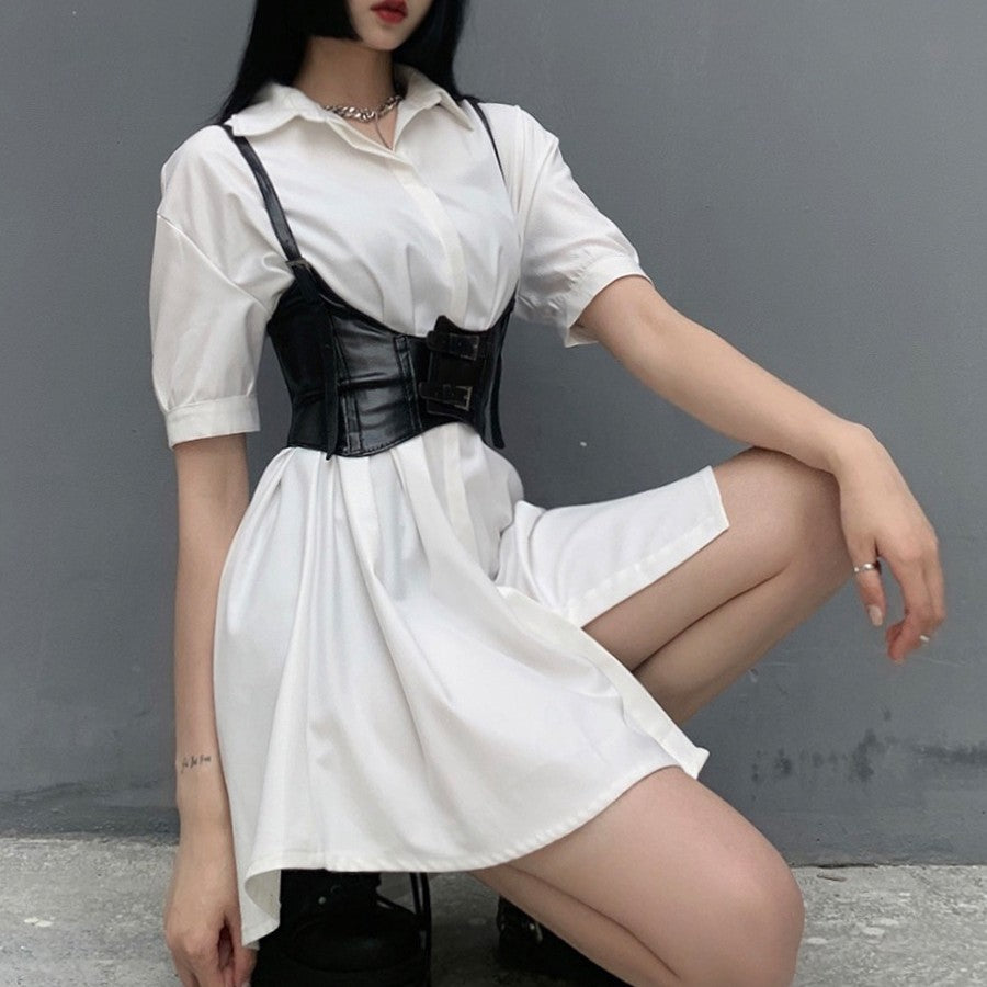 Waist Seal White Shirt Skirt Women's Mid-length