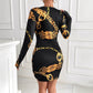 Long-sleeve V-neck Stretchy Hip-hugging Short Dress For Banquets