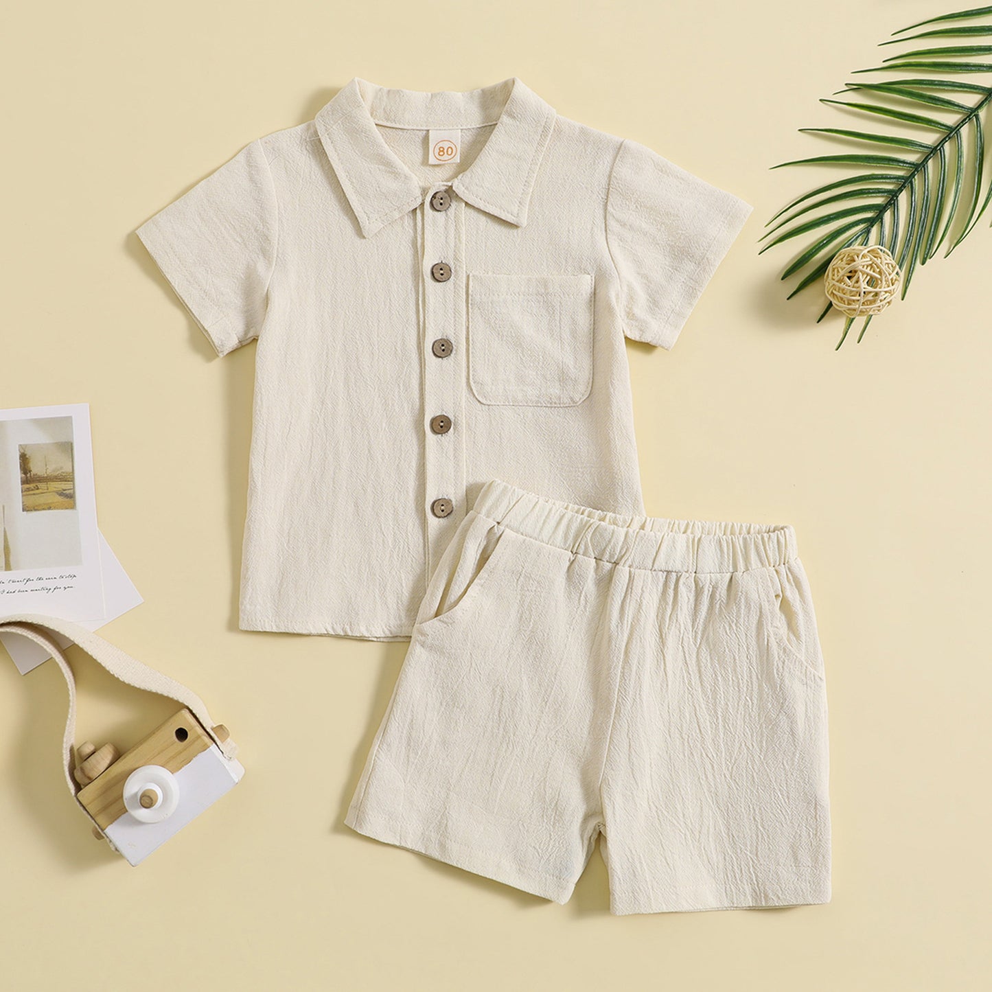Polo d'été à manches courtes et revers en coton et lin, style décontracté, ensemble deux pièces