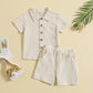 Polo d'été à manches courtes et revers en coton et lin, style décontracté, ensemble deux pièces