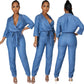 Fashion Denim Long Sleeve Women's Slim Fit Jumpsuit