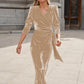 Polyester Women's Dress French Style V-neck Elegant Long Sleeve Evening Dress
