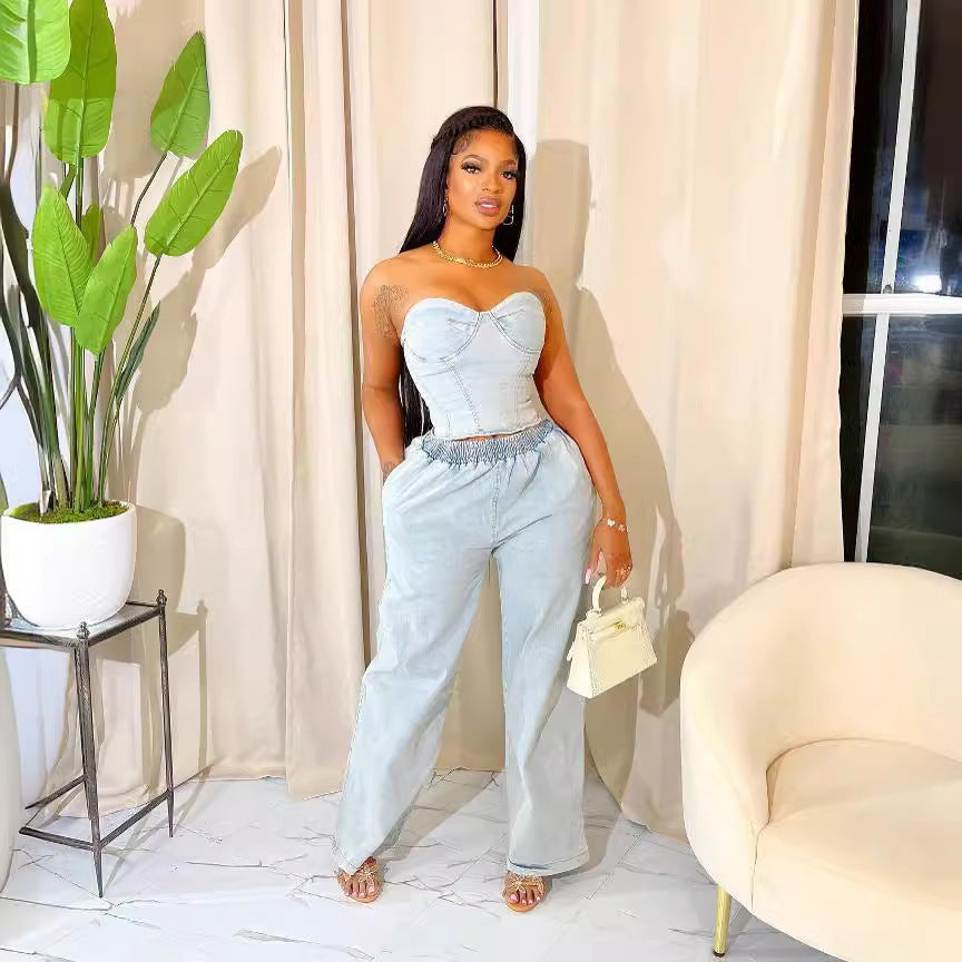 European And American Fashion Stretch Denim Suit