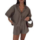 Fashion Polo Collar Half Sleeve Top And Shorts Two-piece Set