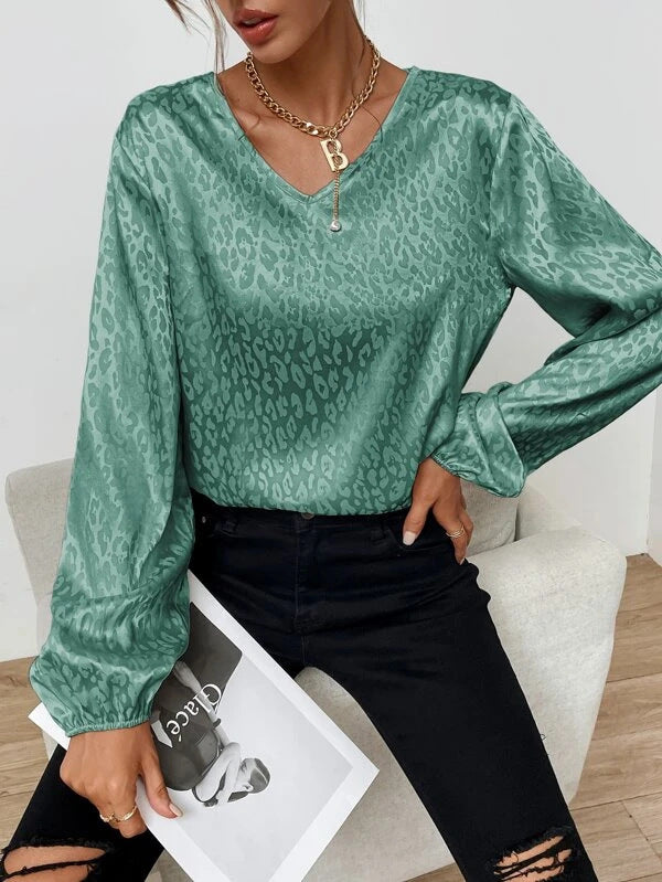 Women's New V-neck Pullover Leopard Print Shirt