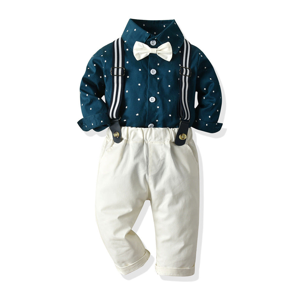Gentleman European And American Plaid Shirt Bib Suit
