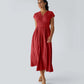 Solid Color Overlapping V-neck Short Sleeve Side Pocket Lace-up Quick-drying Mid-length Casual Dress