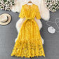 Summer Ladies Round Neck Crocheted Hollow Lace Dress