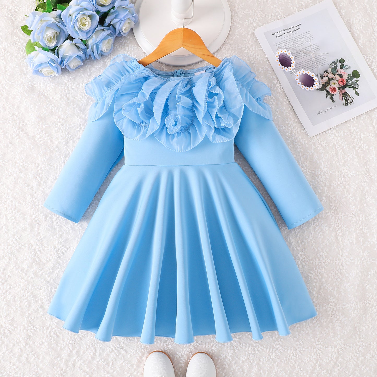 Solid Color Long Sleeve Lace Collar Princess Dress