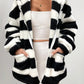 Casual Long Sleeve Black And White Striped Cardigan Jacket
