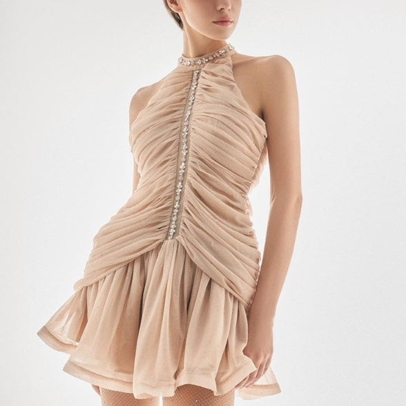 Round Neck Diamond Beads Shiny Slim Fit Affordable Luxury Fashion Socialite Dress