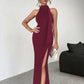 Backless Lace Up High Slit Sleeveless Dress