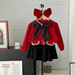 Autumn And Winter Bowknot Knitted Puff Sleeve Classic Style