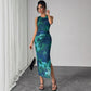 New Women's Sleeveless Printed Mesh Tight Dress