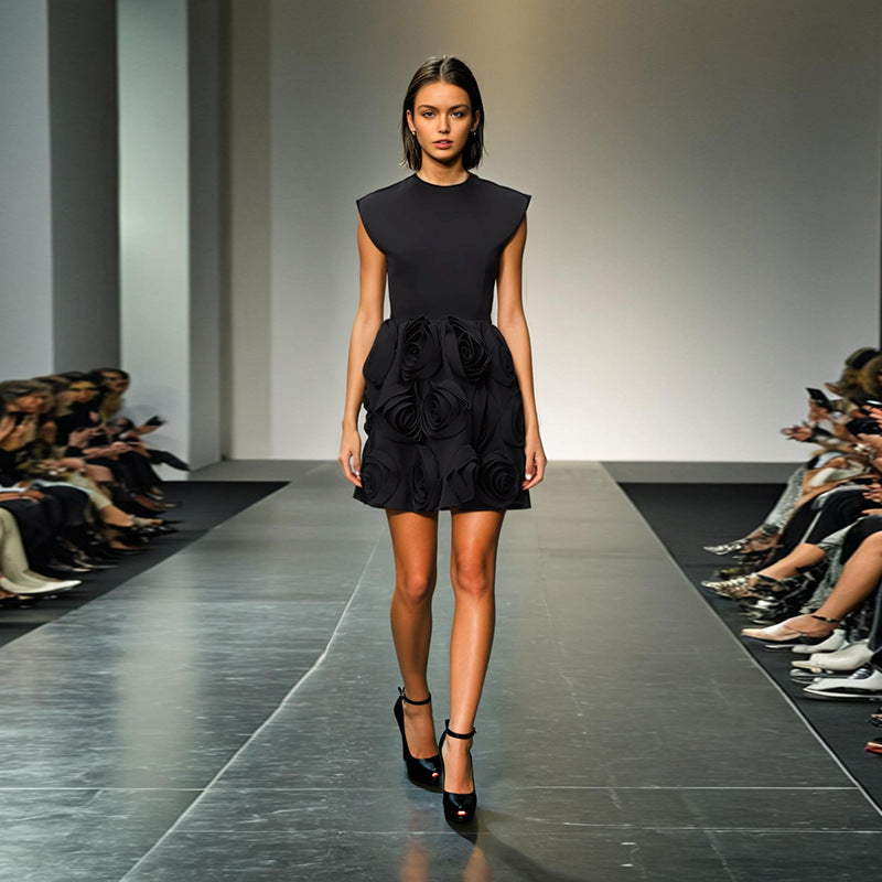 Stitching Three-dimensional Flower Design Short Skirt