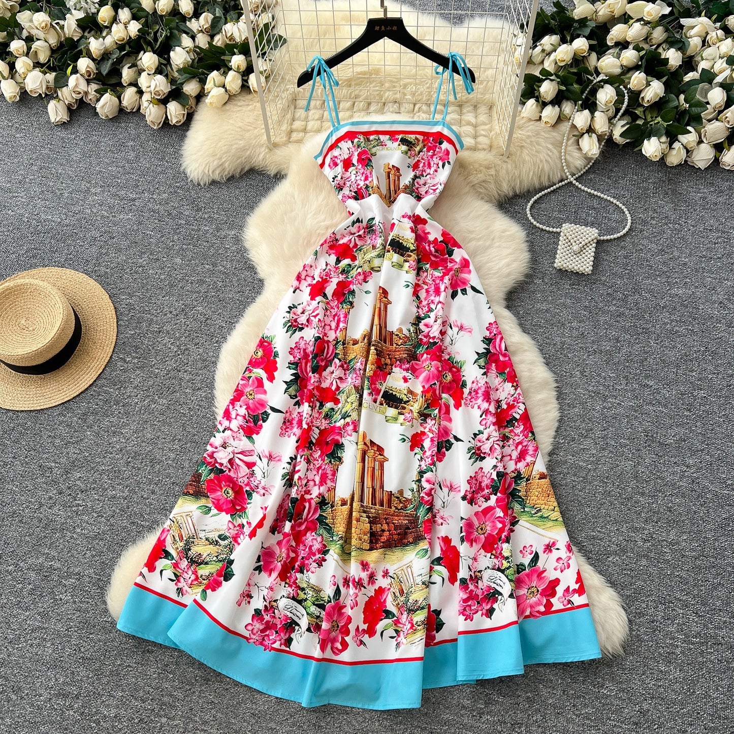 Light Luxury Graffiti Printing Slip Dress Women