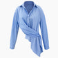 Casual Temperament Sweet, Fresh Irregular Strap Belt Stitching Striped Shirt
