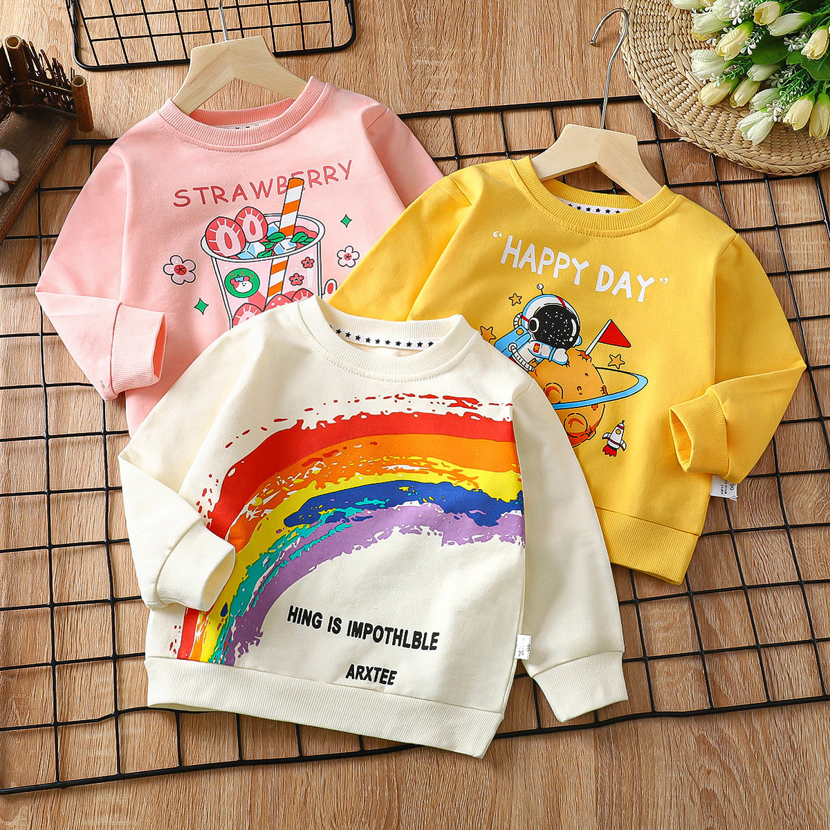 Cotton Boys And Girls Long Sleeve T-shirt Unlined Top