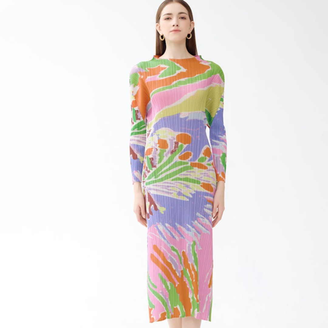 Women's Casual Style Printed Round-neck Long-sleeved Dress