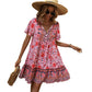 Robe de vacances bohème décontractée et ample à col en V et à petites fleurs, style européen et américain