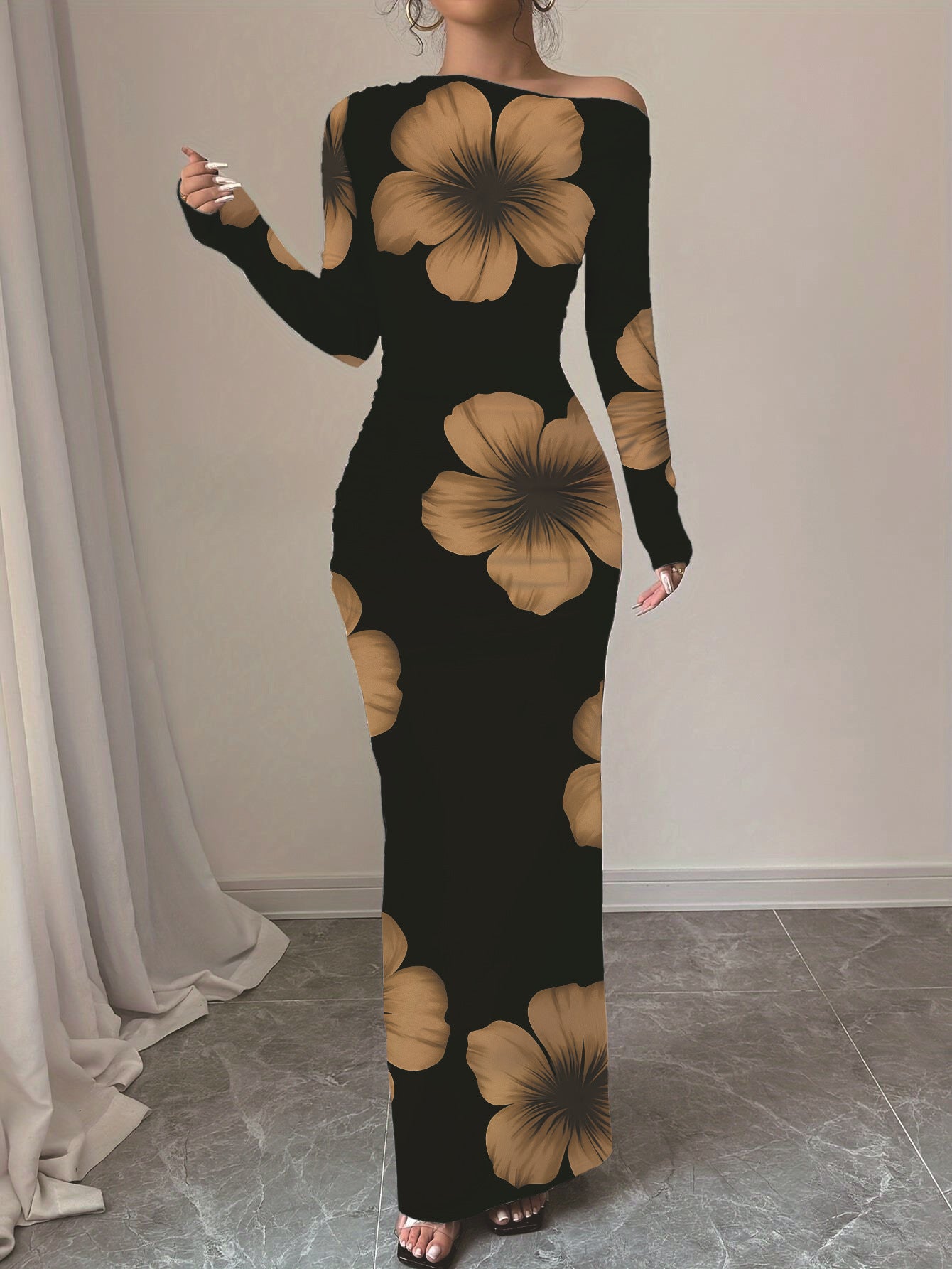 Women's Off Shoulder Printed Cross Body Sheath Dress