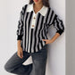 Autumn And Winter Unisex Style Vertical Stripes Lapel Knitted Pullover Sweater Women