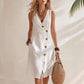 Resort-style V-neck Sleeveless Asymmetrical-button Midi Dress