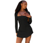 Lace Square Collar Long Sleeve Slim-fit Sheath Solid Color Dress