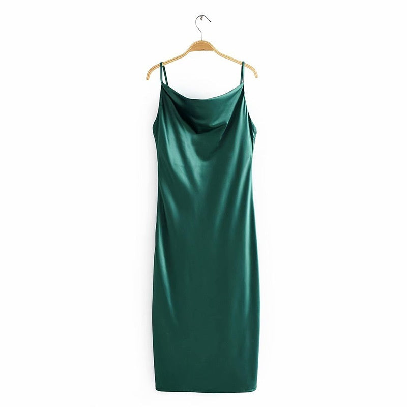 High-waisted Slimming Short-sleeved Design Mid-length Strappy Dress