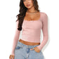 Slimming Slim Lace Stitching Top U-neck Bottoming Shirt