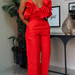 V-neck Flounce Sling Top High Waist Trousers Suit