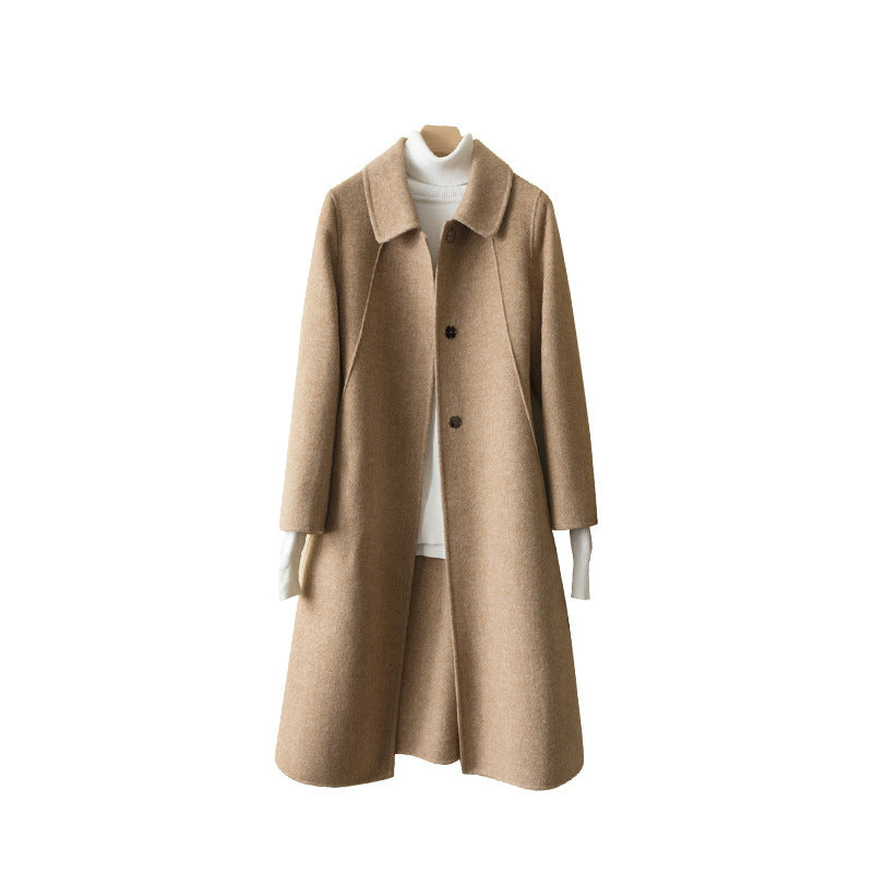 Double Faced Cashmere Womens Mid Length Loose Wool Coat