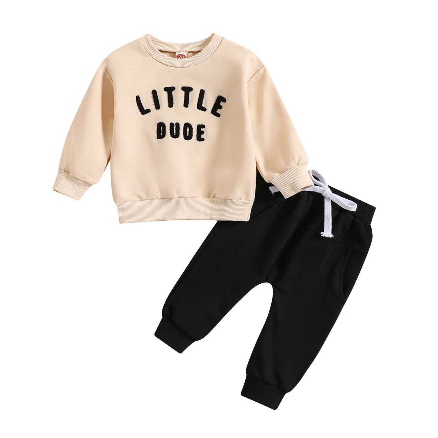 Round Neck Letter Printed Top Solid Color Pants Two Piece Set