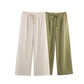 Solid Color Casual Loose Linen Wide-leg Pants