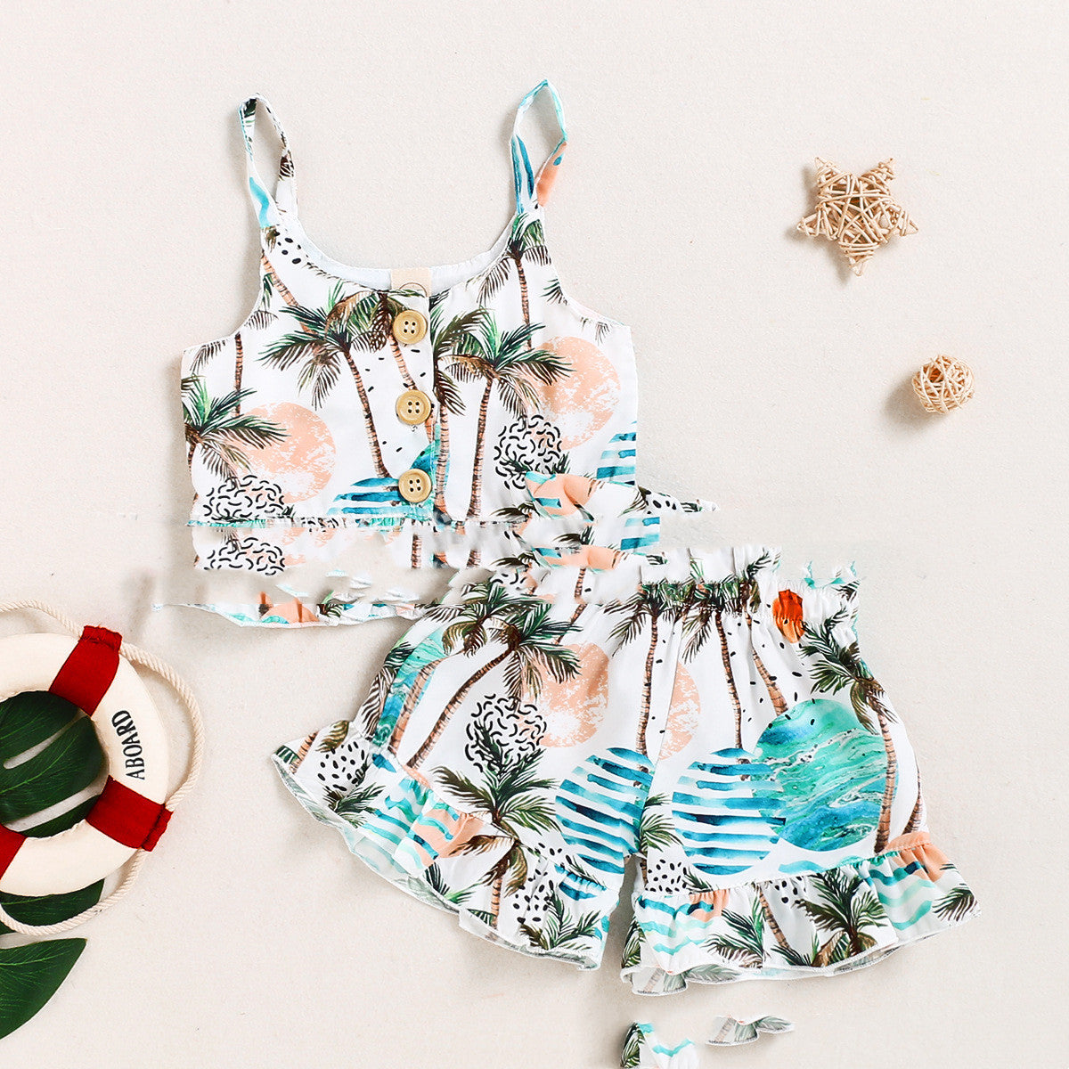 Girls' Coconut Tree Sling And Skirt Set