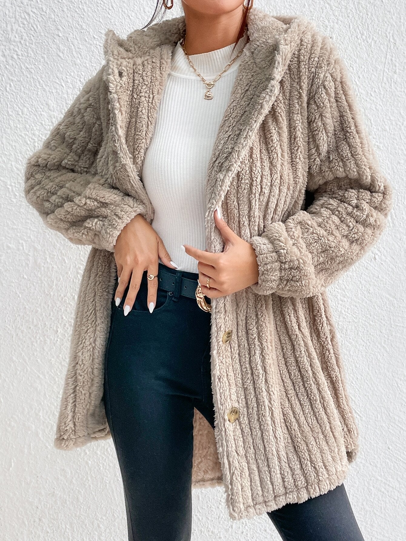Women's Fashion Rabbit Plush Hooded Cardigan Coat