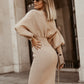 Solid Color Lantern Sleeve Waist One-step Skirt