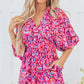 Abstract Print Puff Sleeve V Neck High Waist Romper