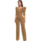 Long Sleeve V Underwear Wide Leg Jumpsuit