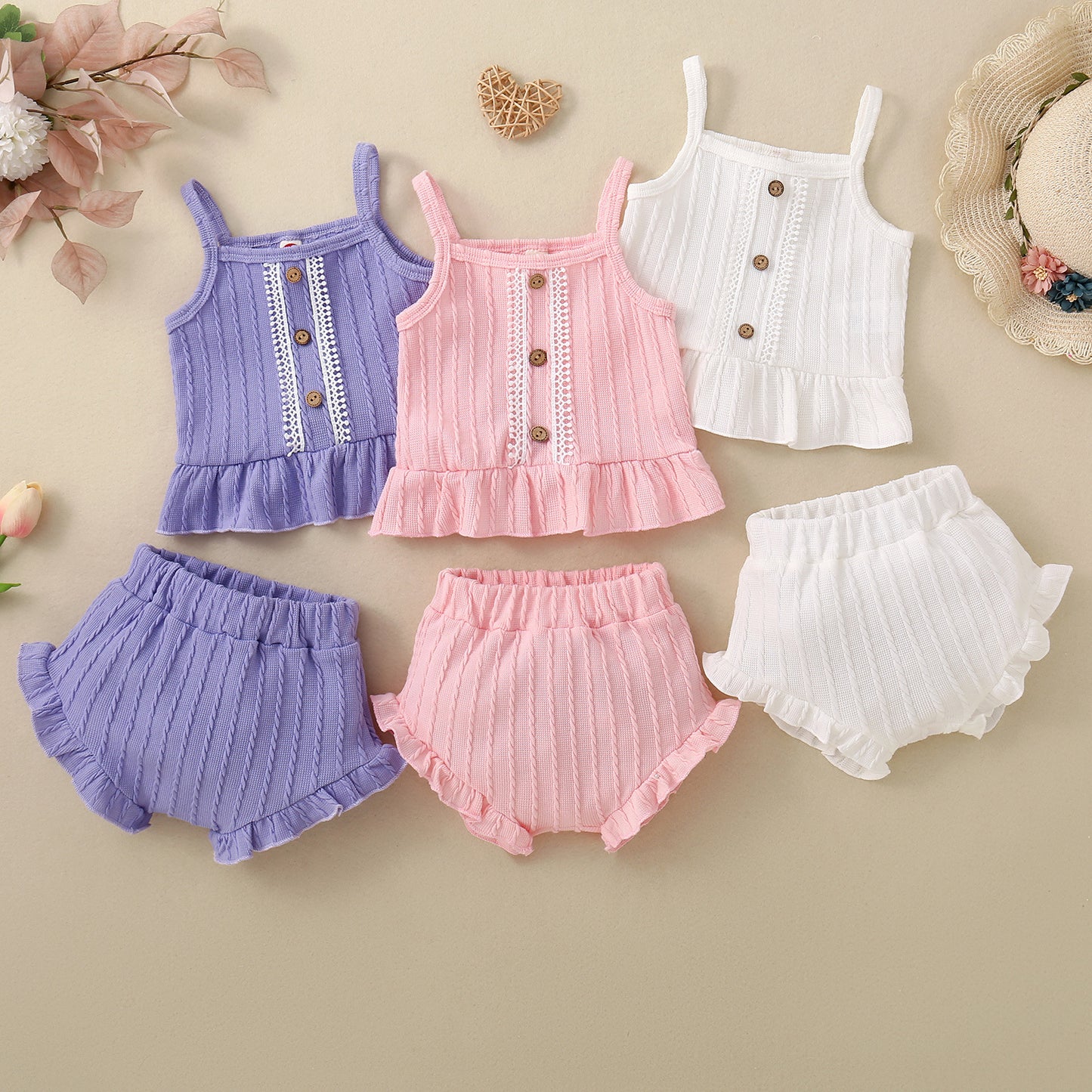 Ensemble short à bretelles multicolore uni pour bébé