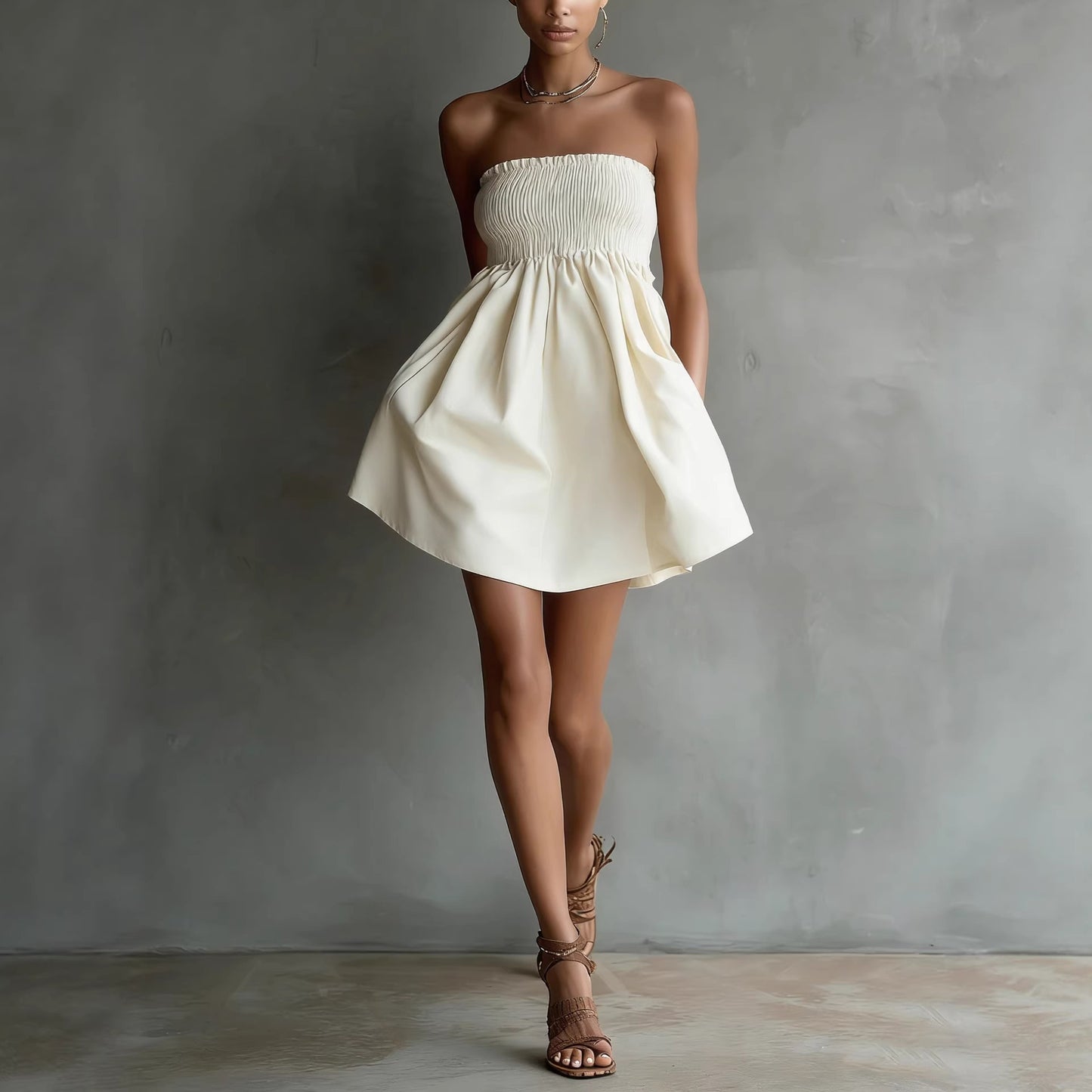 Women's Solid-Colored Strapless Tube Dress