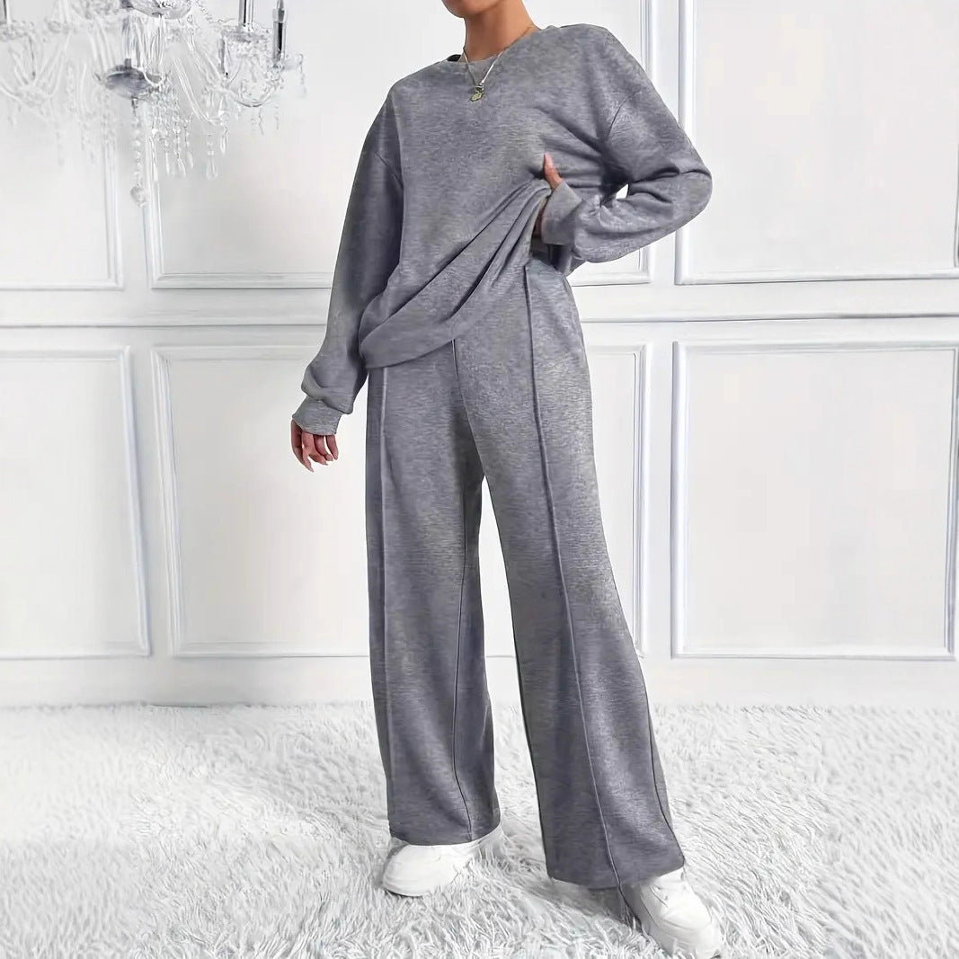 Women's Round Neck Long-sleeved Trousers Temperament Twinset