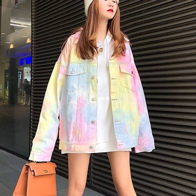 Women's Loose Tie-dye Colorful Gradient Coat