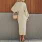 Elegant Commuter Sweater V-neck Lace-up High Waist Women's Dress
