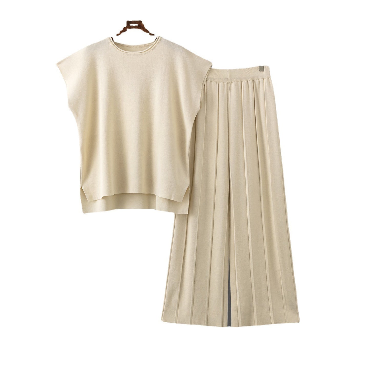 Sleeveless Vest Knit Wide-leg Pants Plus-size Ice Silk Set