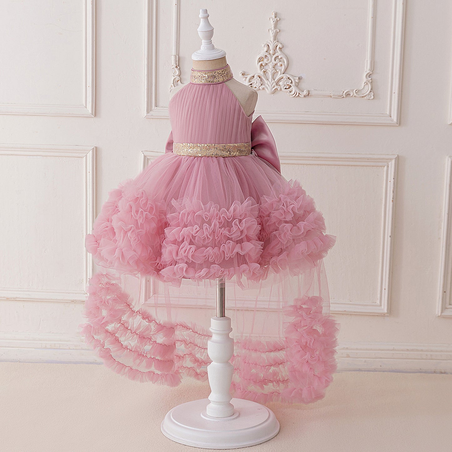 Girls Evening Dress Light Luxury Mesh Pleated Pettiskirt